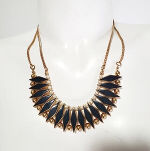 Gold-Tone Necklace with Dark Gray Enamel Chevron Accents